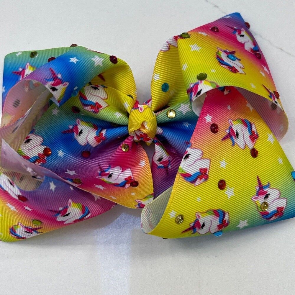 Girls JoJo Siwa Rainbow Unicorn large Sparkly Rhinestone Bow
